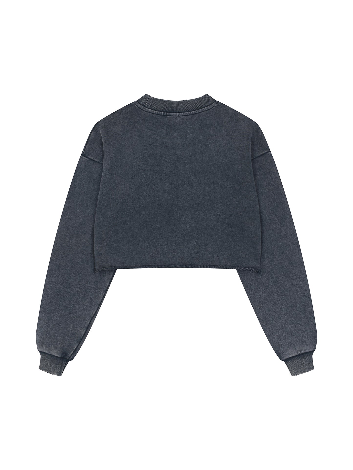 "Wake'n Up" Snow Washed Raw Edge Cropped Sweatshirt