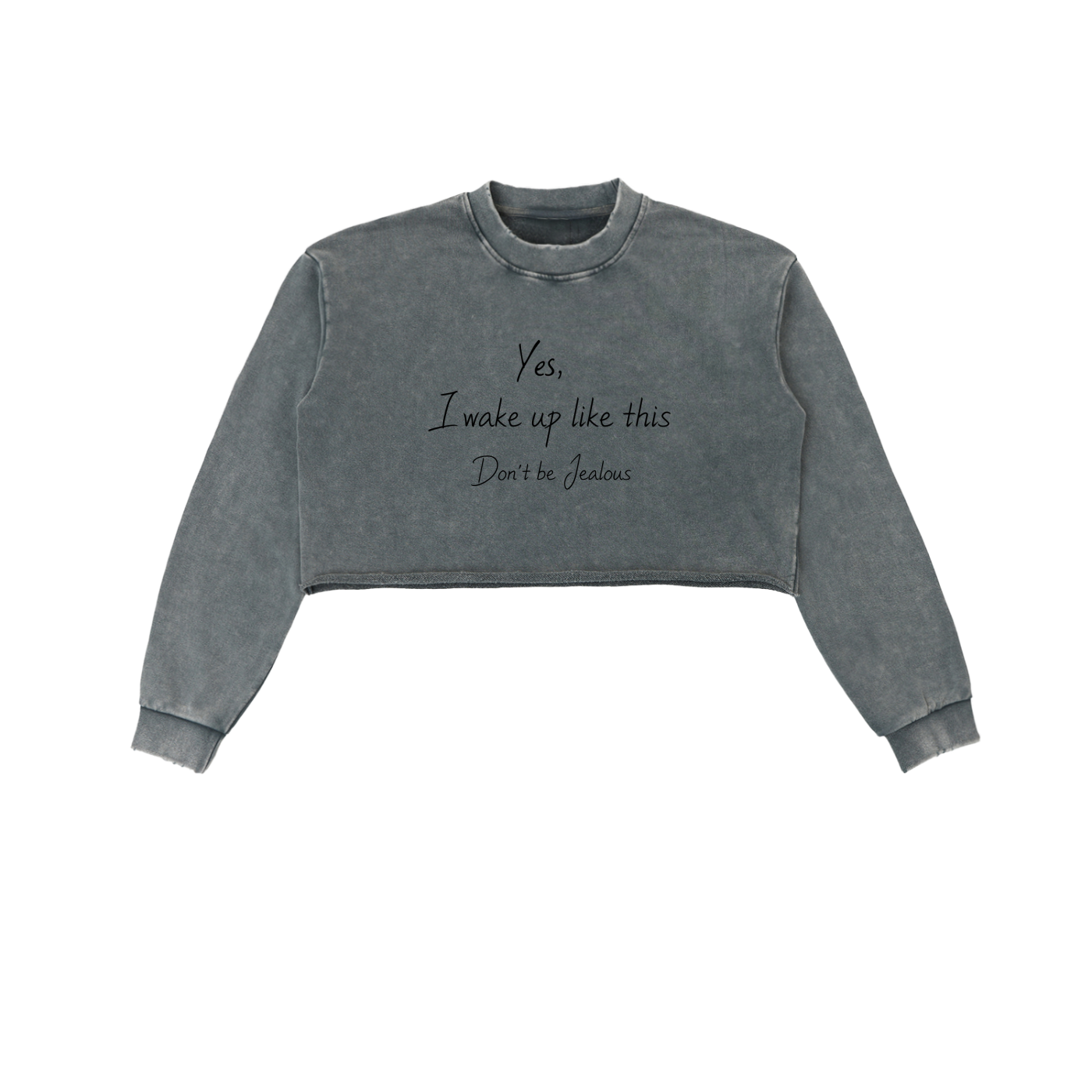 "Wake'n Up" Snow Washed Raw Edge Cropped Sweatshirt