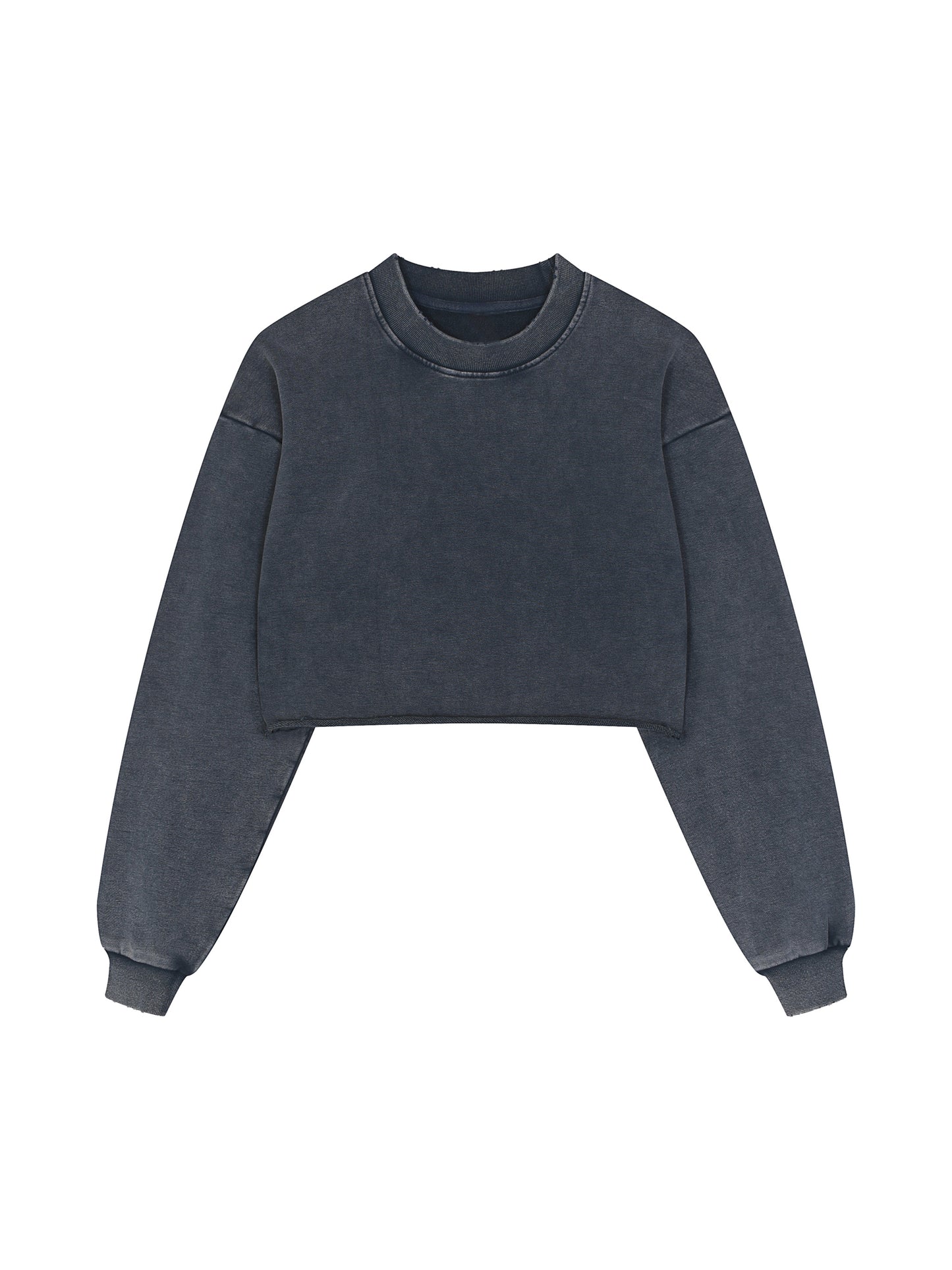 "Wake'n Up" Snow Washed Raw Edge Cropped Sweatshirt